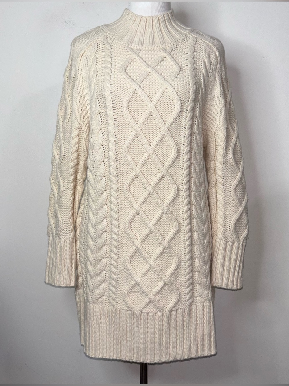 Hyacinth House Cable Knit Cream Whistler Fisherman Sweater Dress Size XS